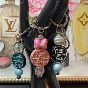1pc Faith Over Fear Keychains with Pink and Blue Accents